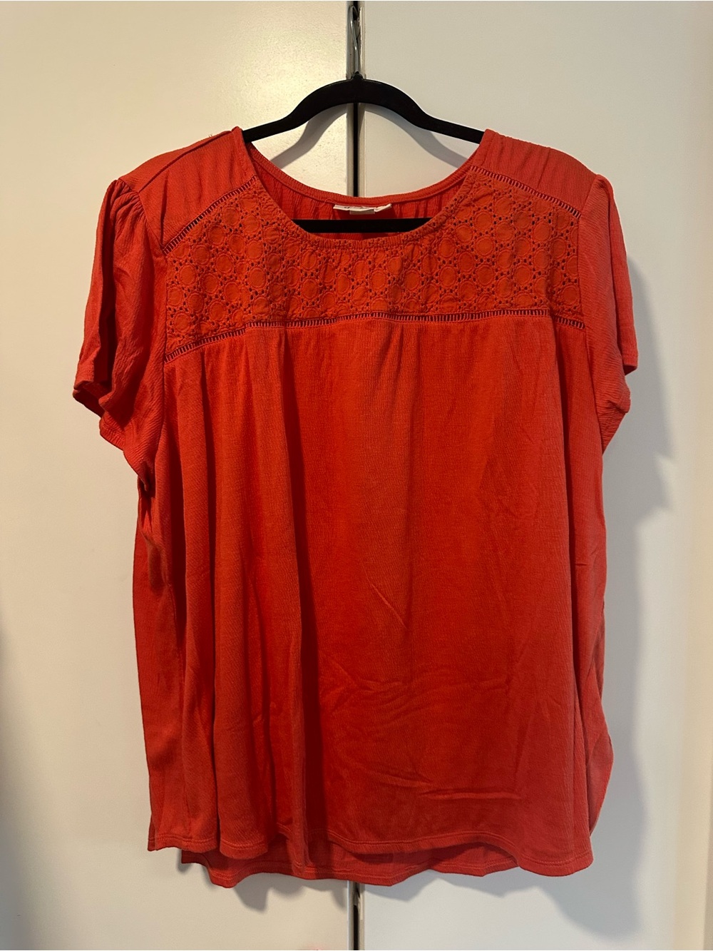 3x Style & Co Burnt Orange Crochet-Yoke Short Sleeve Women's Top